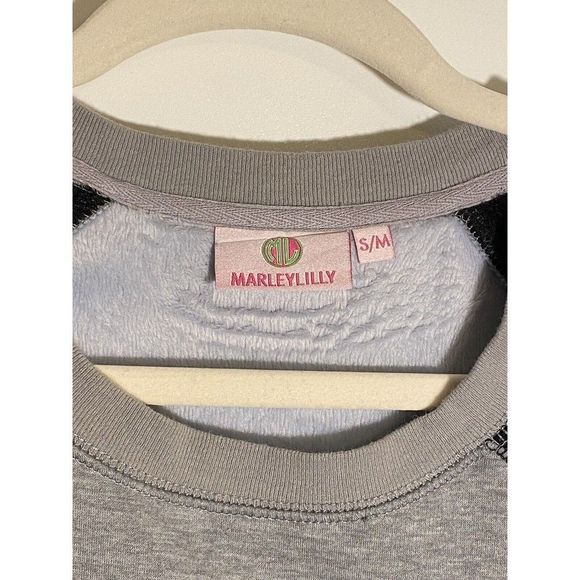 Marley Lilly Women's Monogrammed Furry Lined Sweatshirt Grey/Black Size S/M - Picture 2 of 5